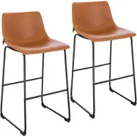 SVITA JOHN Lot de 2 tabourets de bar Chaise de bar avec dossier Rétro en similicuir Cognac