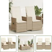 The Living Store Canapé de jardin 2 places réglable avec table Beige Poly Rattan