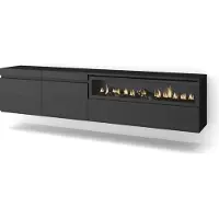 Skraut Home COZY Meuble TV, Banc Télé, 200x35x45cm, Pour les TV jusqu'à 80", Cheminée électrique, Suspendu, Mural, Noir