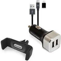 RealPower 168182 chargeur pour appareils mobiles Smartphone Noir, Argent Allume-cigare Auto