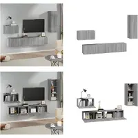 vidaXL 4 pcs. Armoire TV Set Gris Sonoma Bois composite - Ensemble d'armoires TV - Ensemble d'armoires TV - Armoire TV - Support TV