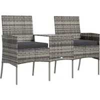 Syfax Canapé jardin 2 places et table basse Résine tressée Anthracite