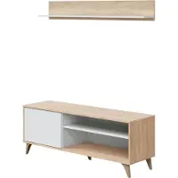 Dmora - Meuble TV 2 niches et 1 porte avec son étagère murale Kikua Plus - L135 cm