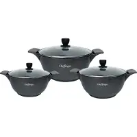Cheffinger Set de casseroles 20-24-28cm 6 pcs Casserole Induction Alu Fonte Vaisselle Noir