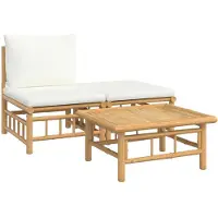Syfax Salon de jardin 3 pcs avec coussins blanc crème bambou