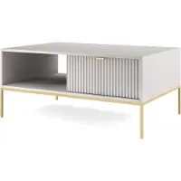 Selsey Vellore - Table basse de salon avec tiroir, gris avec pieds en métal doré, 104x68 cm