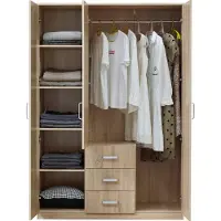 En.casa Armoire 'Bodolz' avec 3 portes, 1 tringle, 5 compartiments, 3 tiroirs, 1 miroir Chêne Sonoma