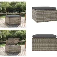 vidaXL Tabouret de jardin avec coussin Gris 55x55x30 cm Poly rotin - Tabouret de jardin - Repose-pieds - Tabouret de pied