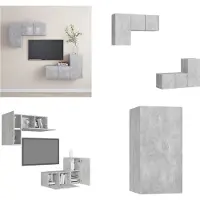 vidaXL 4 pcs. Set d'armoires TV Gris béton Bois composite - Set d'armoires TV - Set d'armoires TV suspendues - Set d'armoires TV suspendues