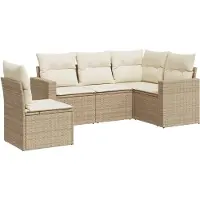 vidaXL Ensemble de salon de jardin 5 pièces avec coussins Beige Poly Rattan