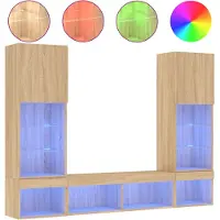 vidaXL Meuble-paroi 5 pièces avec éclairage LED Chêne Sonoma Matériau dérivé du bois