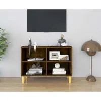 Prolenta Meuble TV exclusif, pieds en bois massif, chêne fumé, dimensions : 69,5 x 30 x 50 cm