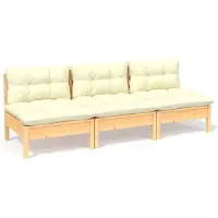 Syfax Canapé 3 places de jardin et coussins crème Bois de pin solide