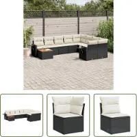 The Living Store 10 pcs. salon de jardin avec coussins noir poly rotin