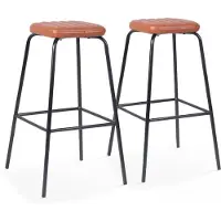 Oviala Lot de 2 tabourets hauts en textile enduit marron foncé - York