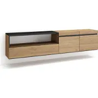 Skraut Home COZY Meuble TV, Banc Télé, 200x35x45cm, Pour les TV jusqu'à 80", Suspendu, Mural, Chêne et noir