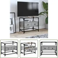 The Living Store Armoire TV avec plateau en verre Gris Sonoma 60x35x51 cm Matériau dérivé du bois