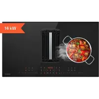 Klarstein AirJet FlexPro Table à induction avec Hotte intégrée - CEE A++, 750 m³/h, 14 kW, 4 Zones, Boost, Silencieux 58 dB,tactile, Noir
