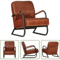 The Living Store fauteuil en cuir véritable marron