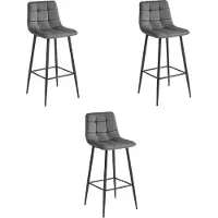 Leobert Ensemble de 3 tabourets Valora ARCETO - Velours gris foncé et pieds noirs | Ensemble de tabourets modernes