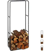 Relaxdays Étagère à bois , support pour empiler les bûches, en acier, pour l'intérieur et l'extérieur, étagère à bois de chauffage, H x l 150 x 60 cm, anthracite