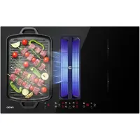CIARRA Plaque de cuisson à induction avec hotte intégrée, 83 cm. Système Plasma⁺, filtre à zéolite, 2 modes booster, 1 zone flexible, fonction Stop & Go. 7165W CBBEH834BBF