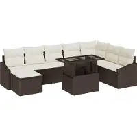 vidaXL Ensemble de canapé de jardin avec coussin avec mémoire 9 pcs brun et crème