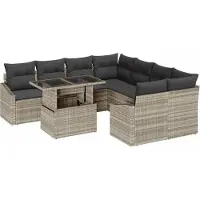 Syfax Ensemble de canapé de jardin 9 pcs Gris clair Poly rotin