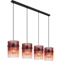 Globo Lighting Suspension noire Gorley avec verre rouge 4 lumières