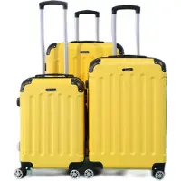 Cheffinger Valise de voyage valise 3 pièces coque dure trolley set valise bagage à main bagages sac de voyage jaune