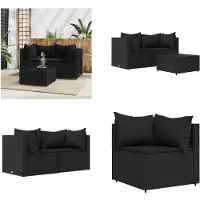 vidaXL 3 pcs. Garden Lounge Set with Coussins Black Poly Rattan - Garden Lounge Set - Garden Lounge Sets - Outdoor Lounge Set - Lounge Set Terrasse