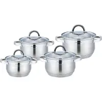 Cheffinger 8 pcs. batterie de cuisine en acier inoxydable, set de casseroles à induction, couvercle, 16/18/20/22cm
