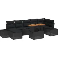 Syfax Ensemble de canapé de jardin 8 pcs Noir Poly rotin