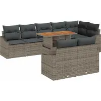 Syfax Ensemble de canapé de jardin 9 pcs Gris Poly rotin
