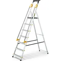 Drabest | échelle - 7 marches, charge max. 150kg - échelle avec mains courantes, échelle en aluminium, pieds antidérapants, escabeau, échelle pliante