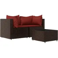 Syfax Salon de jardin 3 pcs avec coussins marron résine tressée