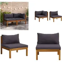 vidaXL Ensemble de canapé 2 pièces avec coussins gris foncé en bois massif d'acacia - Ensemble de canapés - Ensemble de canapés en bois - Canapés en bois