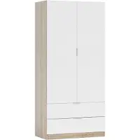 Dmora Appadu - Armoire 2 Portes, 82x180h cm Blanc, 2 Tiroirs