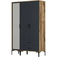 Dmora Petroleuse - Armoire 3 Portes, 120x48 cm Noyer Brun, Porte-Manteaux