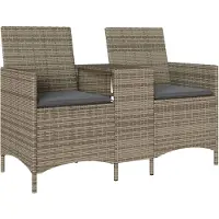 Syfax Canapé de jardin 2 places avec table et coussins résine tressée