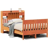 Syfax Cadre de lit sans matelas cire marron 135x190cm bois pin massif