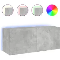 vidaXL Armoire TV murale avec lampes LED gris béton 100x35x41 cm