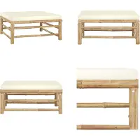 vidaXL Tabouret de jardin avec coussin blanc crème Bambou - Tabouret de pied - Repose-pieds - Repose-pieds