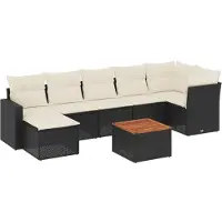 vidaXL Ensemble de jardin canapé 8 pièces avec coussins noir poly rotin