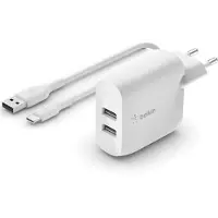 Belkin Dual Usb-a Wall Charger W/ Pvc A-c Charger 1m 24w Blanc