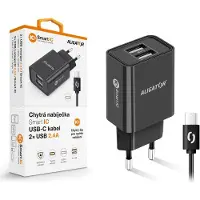 Aligator 2,4 A, 2xUSB, smart IC, noir, câble USB-C