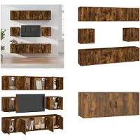 vidaXL 8 pcs. Set d'armoire TV chêne fumé bois composite - Ensemble d'armoires TV - Ensembles d'armoires TV - Meuble-paroi