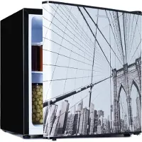 Klarstein CoolArt - Combiné réfrigérateur-congélateur, réfrigérateur avec 2 niveaux de refroidissement, façade design, thermostat avec 5 niveaux, 0 à 10 ° C, capacité 45 litres - design grande ville