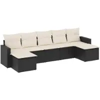 Syfax Salon de jardin 7 pcs avec coussins noir résine tressée