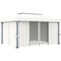 Syfax Tonnelle avec rideau 4x3 m Blanc crème Aluminium